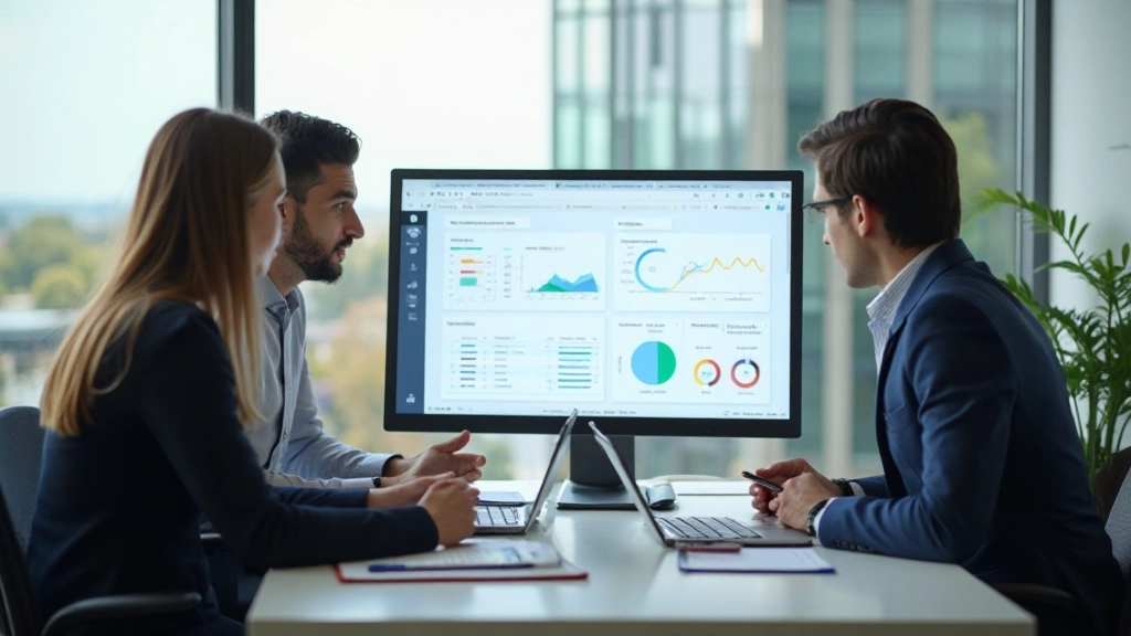 Команда профессионалов обсуждает результаты автоматизации бизнес-процессов в современном офисе