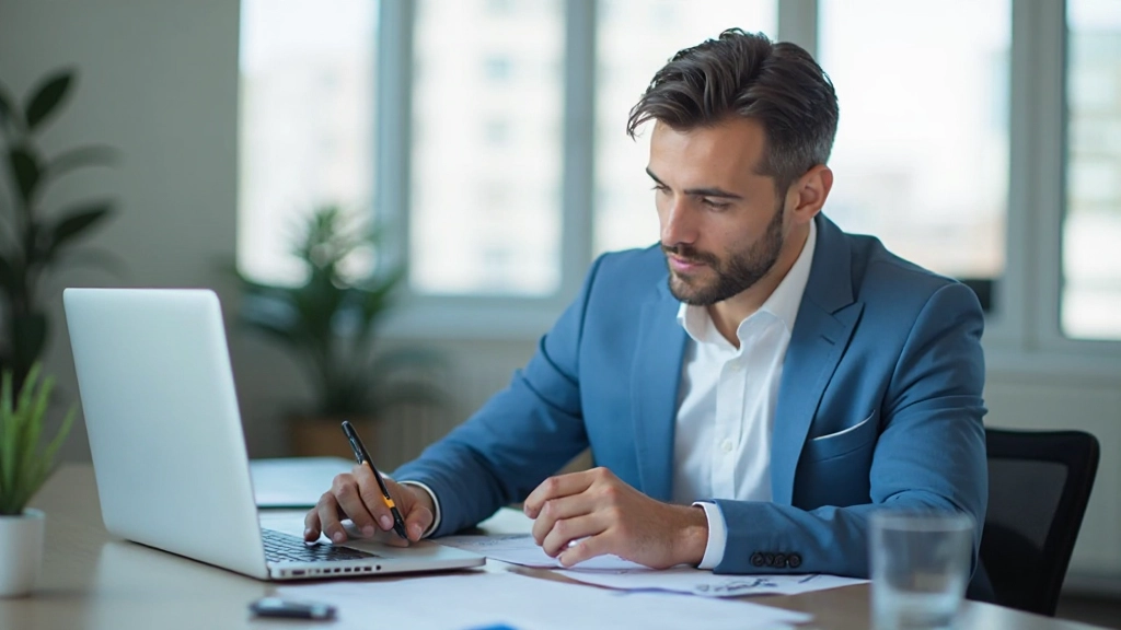 Профессионал работает над развитием навыков в современном офисе