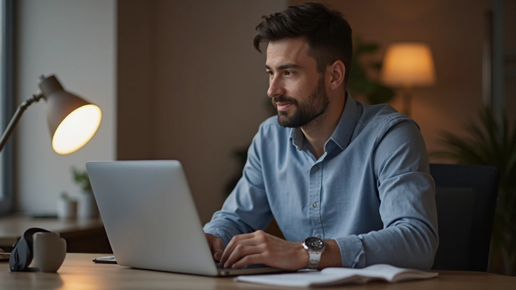 Профессионал учится с использованием онлайн-платформ на домашнем рабочем месте