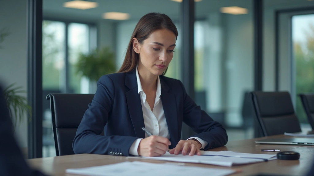 Деловая женщина проводит переговоры за конференц-столом с документами